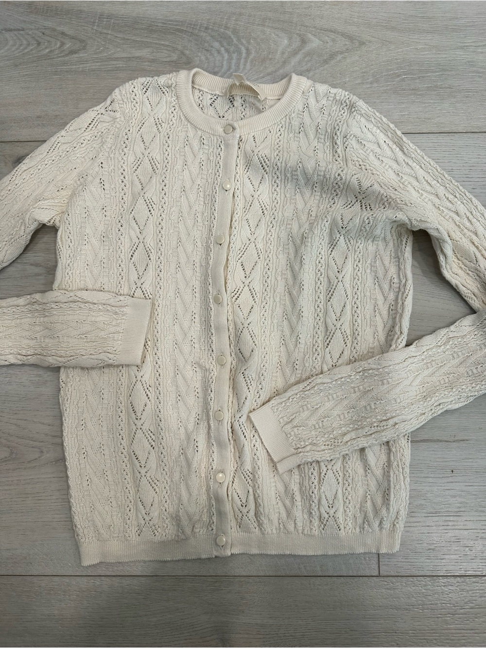 Sézane La Maille Ivory Pointelle Cable Knit Cardigan Sweater XS
